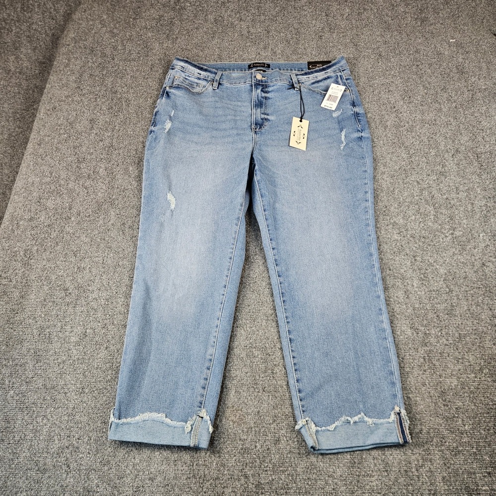 Nanette Lepore Belle High Rise Crop Skinny Jeans Light Blue Distressed 18W NEW